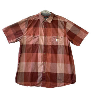 Carhartt Mens Relaxed Rugged Fit XL Plaid Short Sleeve Button Up Shirt Brown